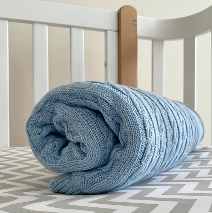 Paturica bebe Deluxe din bumbac si tesatura minky albastru (3)